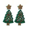 Wholesale Christmas Tree Fabric Handmade Rice Beads Creative Design Beads Christmas Fashion Earrings