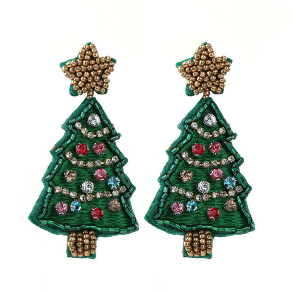 Wholesale Christmas Tree Fabric Handmade Rice Beads Creative Design Beads Christmas Fashion Earrings