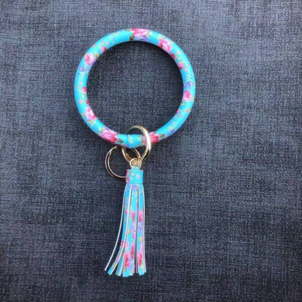 Wholesale Chinese Style Flower Series Pu Leather Tassel Bracelet Keychain