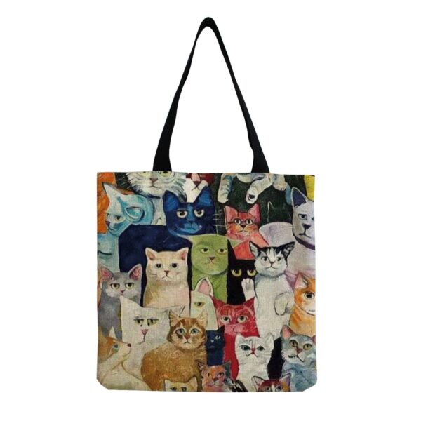 O1CN01zaSGH51jAiDWEYQp1__2211702804508-0-cib Wholesale Cotton and Hemp Cute Cat Group Printed Handbags
