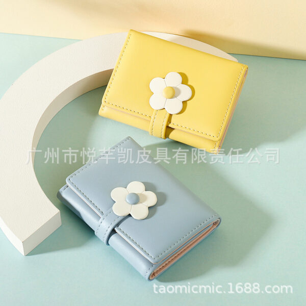 Wholesale Cute Little Flower Student Short Three Fold Ladies Pu Wallet