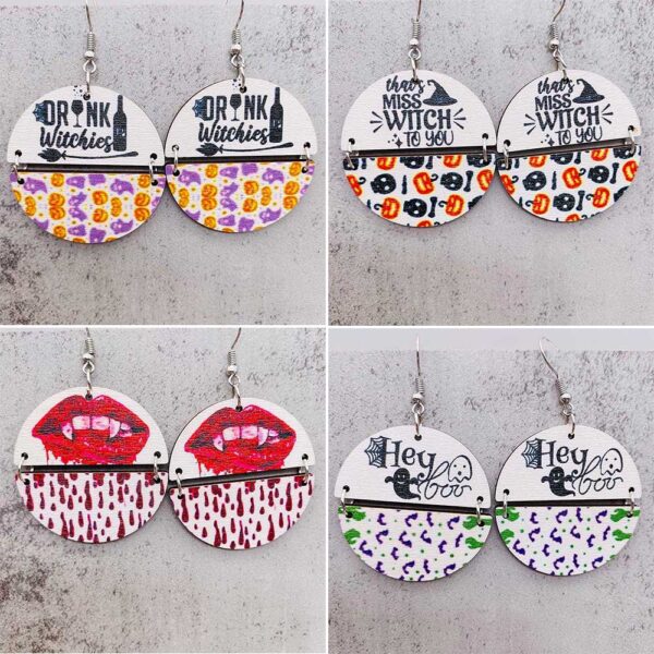 O1CN01zdrNyo2CFrcR2FqyJ_2207539588445-0-cib Wholesale Halloween Two Half Circles Patchwork Wooden Earrings