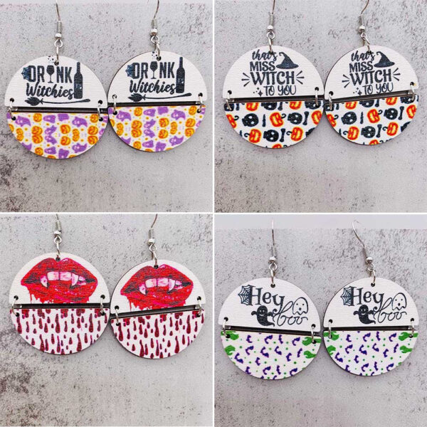 O1CN01zdrNyo2CFrcR2FqyJ__2207539588445-0-cib Wholesale Halloween Two Half Circles Patchwork Wooden Earrings