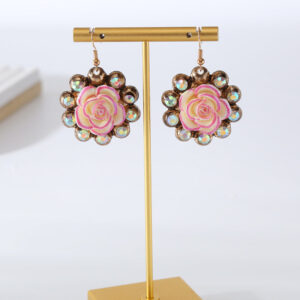 Wholesale Alloy Diamond Resin Floral Vintage Earrings