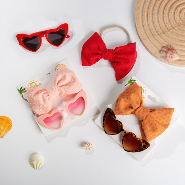 Wholesale Kids Heart Sunglasses Fabric Headband Set
