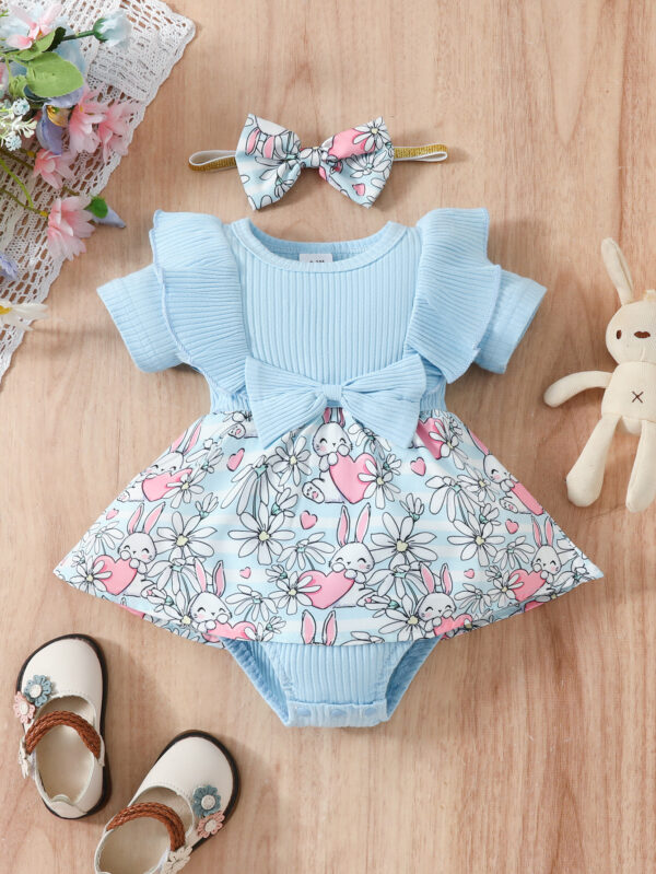 Wholesale Easter Cotton Baby One Piece Rabbit Ripple Bow Dress