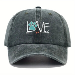 Printed LOVE paw washed baseball cap-Army Green