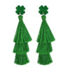 Wholesale St. Patrick's Green Festive Atmosphere Multi-layered Tassel Four-leaf Clover Earrings