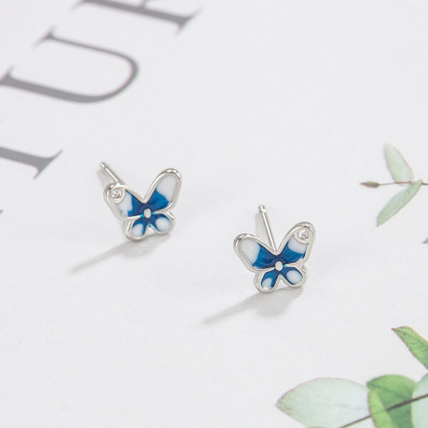 Wholesale Flash Diamond Blue Butterfly Copper Earrings