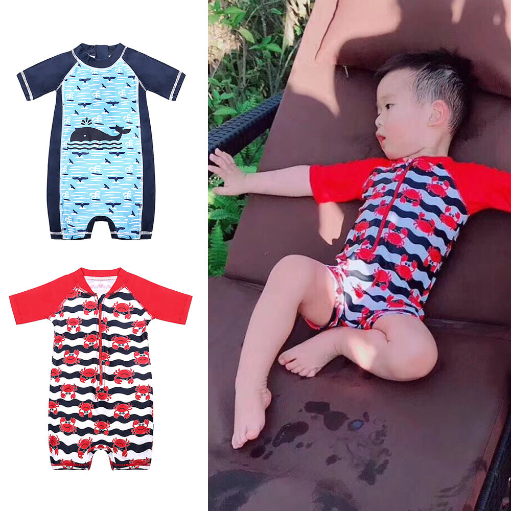 Wholesale Boys Cartoon Sunscreen Hot Spring Siamese Swimwear