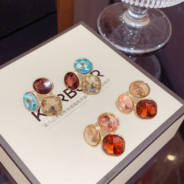 Wholesale 925 Silver Needle Maillard Style Simple Geometric Coffee Color Rhinestone Stud Earrings