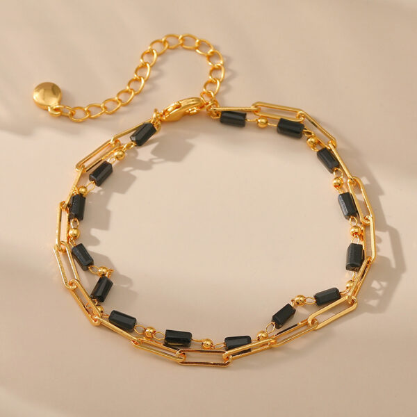 O1CN01zw82L51EhSSdD6IL9_2210915660383-0-cib Wholesale Paper Clip Chain Black Glass Diamond Multi-layer Copper Plated 18K Real Gold Bracelet