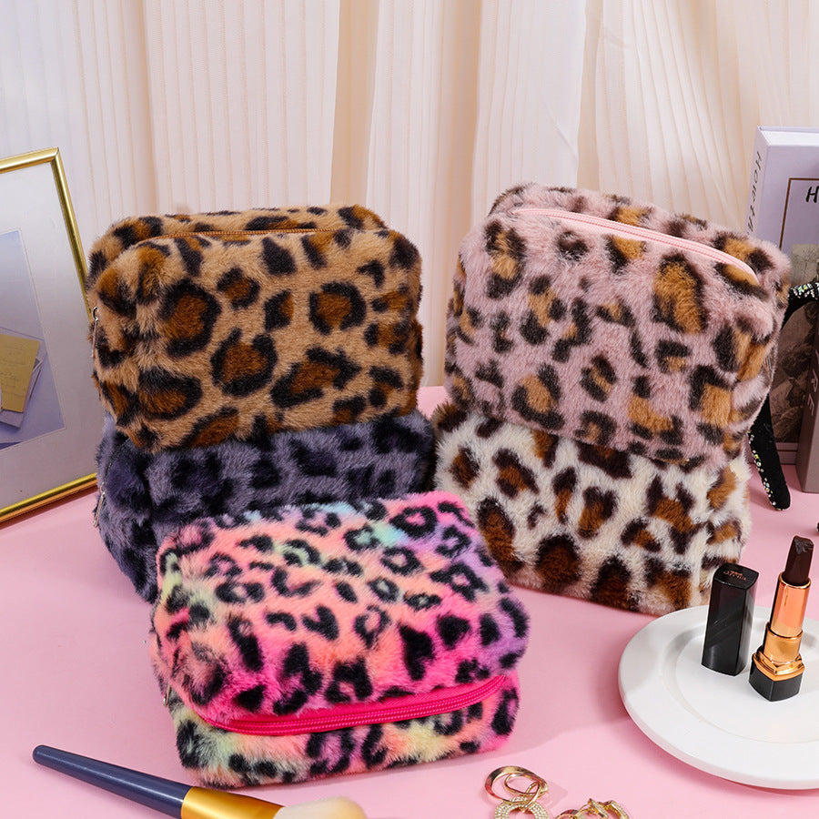 Wholesale Leopard Print Plush Octagonal Make Storage Bag