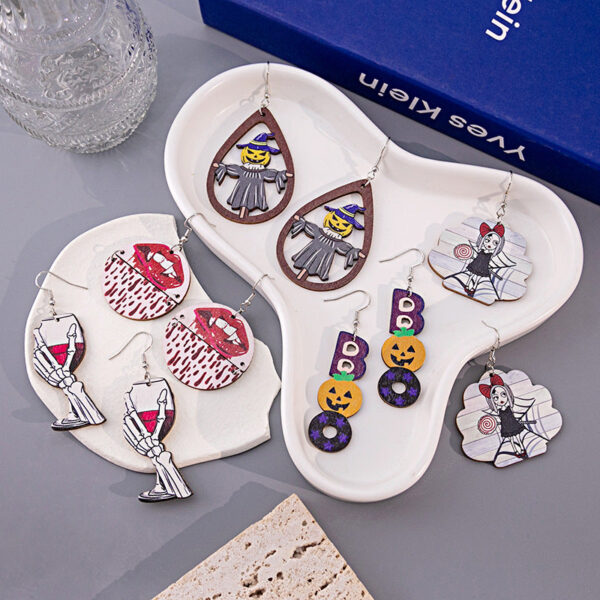 Wholesale and Wholesale of Halloween Party Wooden Pumpkin Earrings