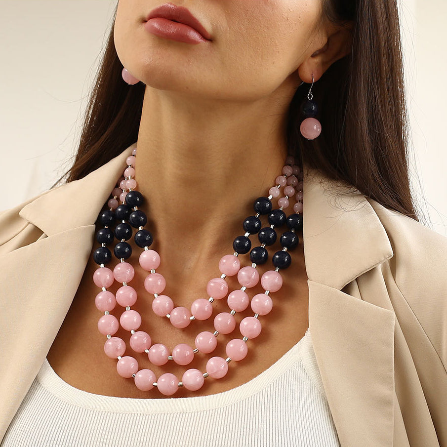 Wholesale Exaerated Multilayer Plastic Earrings Necklace Jewelry Set