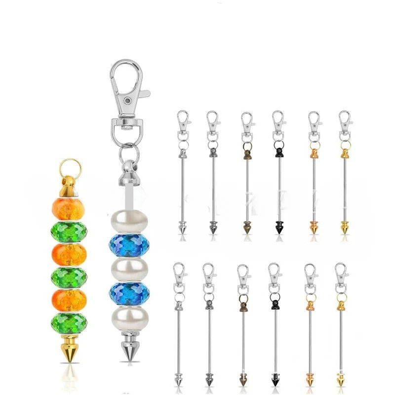 Wholesale DIY Metal Beaded Cone Bullet Rod Lobster Buckle Keychain