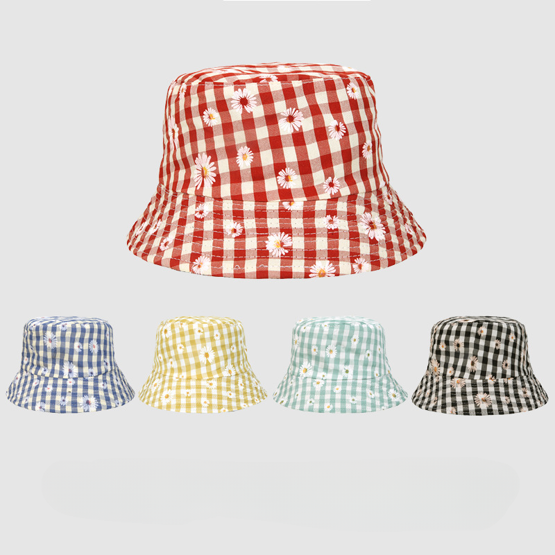 Wholesale Sunscreen Plaid Print lyester Bucket Hat