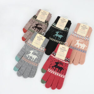 Wholesale Christmas Deer Wool Autumn and Winter Knitted Warm Touch Screen Gloves