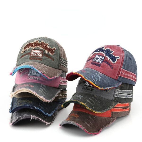 Wholesale Cotton Washed Old Letter Embroidery Ripped Cap