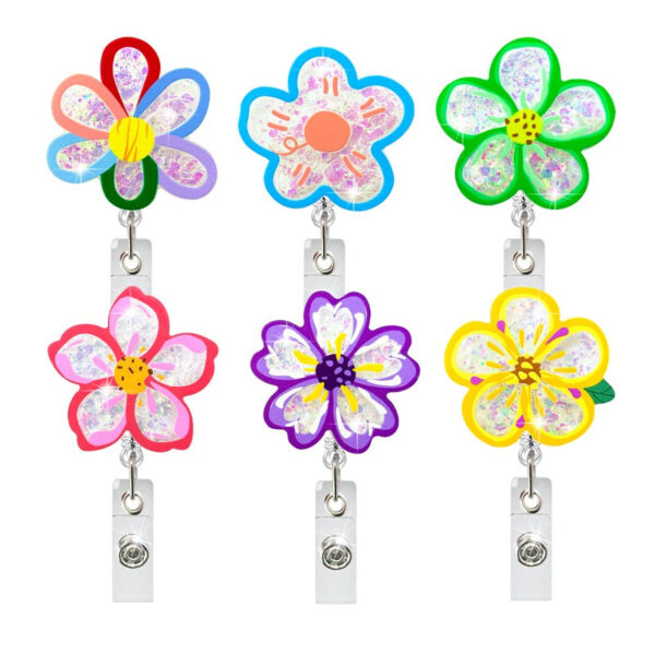 Wholesale Colorful Flowers Acrylic Retractable Badge Scroll Keychain