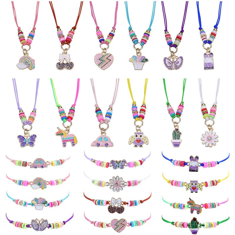 Wholesale Alloy Butterfly Rainbow Flower Shape lymer Clay Chilen's Bracelet Necklace