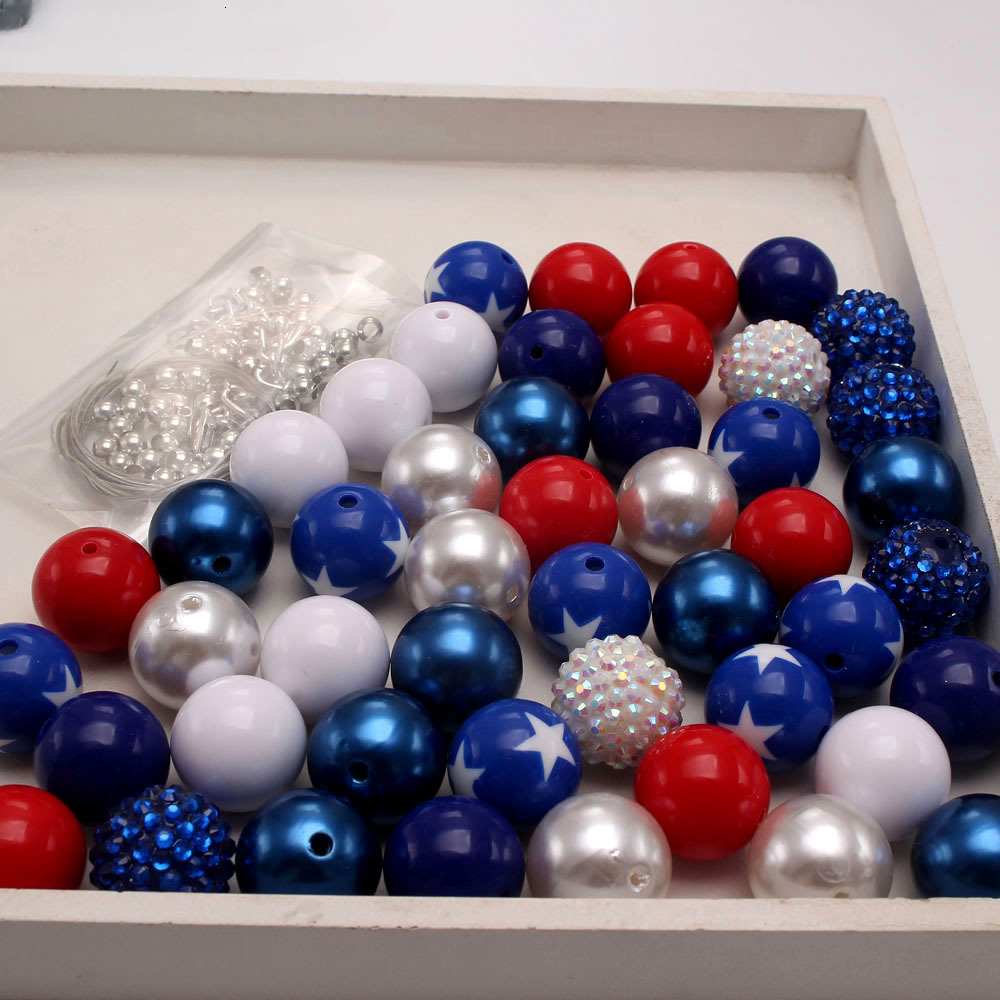 Wholesale American National Day Hue 20MM Acrylic Beads Mixed Color Mixed Style Bubblegum Beads