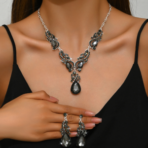 Wholesale Full Diamond Glittering Big Teardrop Retro Earrings Necklace