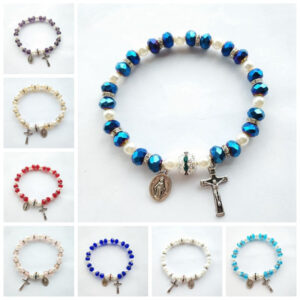 acbb054ef0ea62d7ccc38dec93d1b976 Wholesale Alloy Cross Crystal Girls Elastic Beaded Bracelet