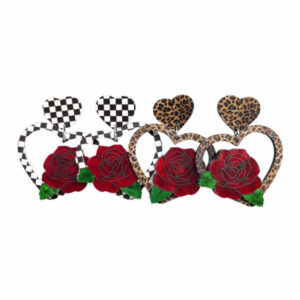 Wholesale Acrylic Valentine's Day Love Rose Black and White Check Leopard Personality Retro Earrings