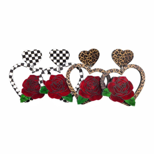 af7b45007d285b660cfbe1296d9eef2e Wholesale Acrylic Valentine's Day Love Rose Black and White Check Leopard Personality Retro Earrings
