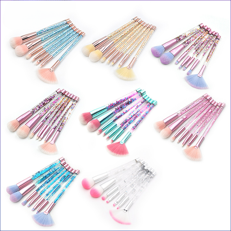 Wholesale Plastic 7-piece Transparent Crystal Particle Handle Make Brush Set