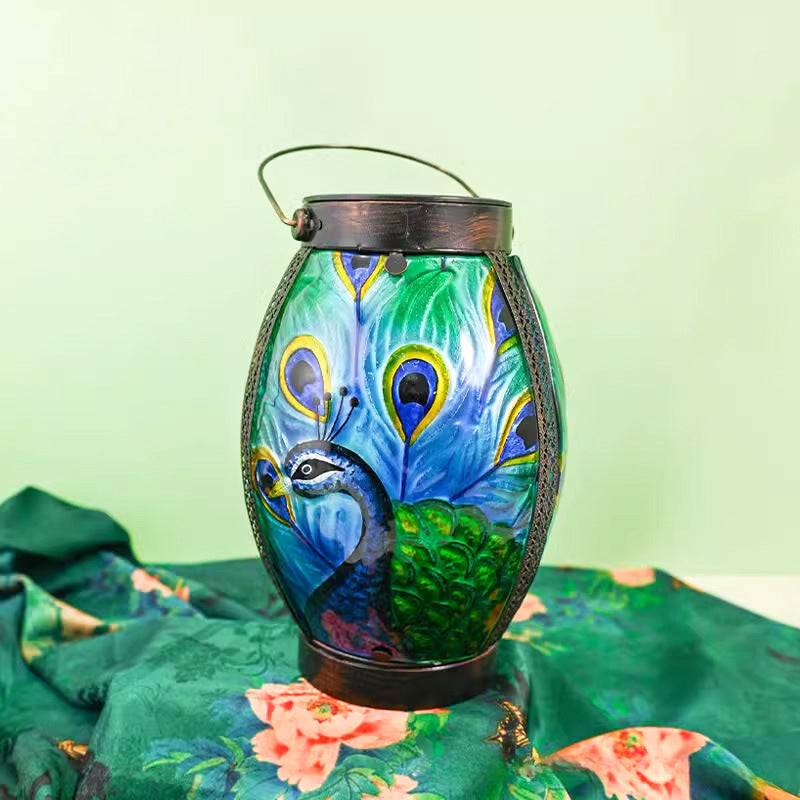 Wholesale Glass Relief Painted Peacock agoy Night Light