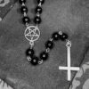 b4821799abadaa31209fabad9b93993f Wholesale Alloy Circle Pentagram Cross Black Beaded Necklace