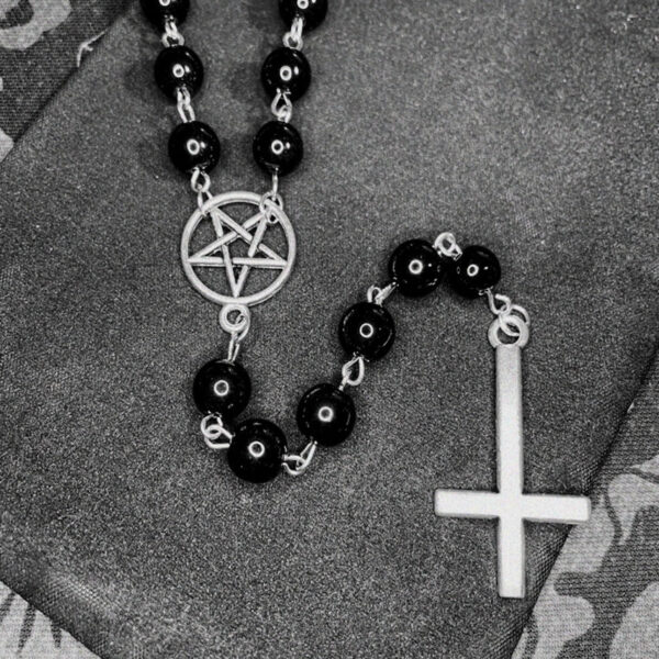 b4821799abadaa31209fabad9b93993f Wholesale Alloy Circle Pentagram Cross Black Beaded Necklace