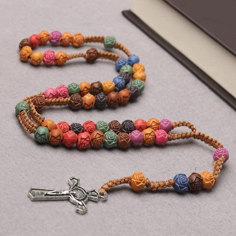 Wholesale Colorful Sn Sorrows Rosary Cross Handmade Necklace