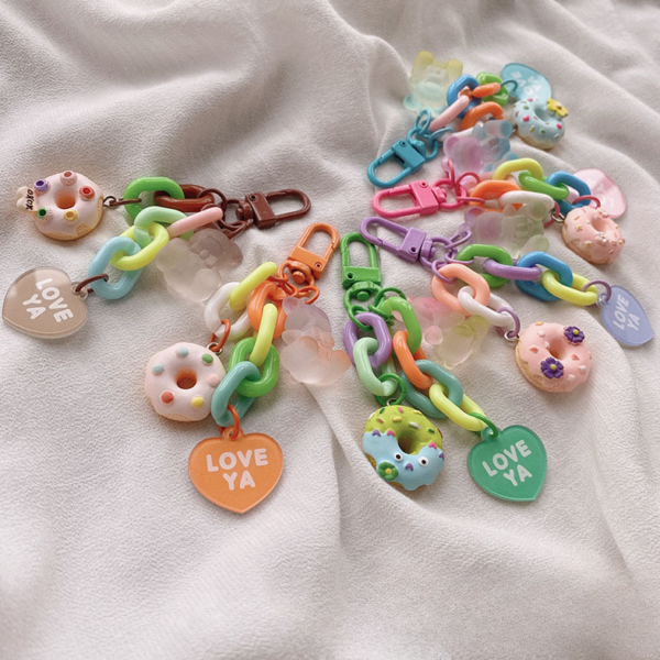 Wholesale Plastic Donut Frosted Bear Keychain 10PCS