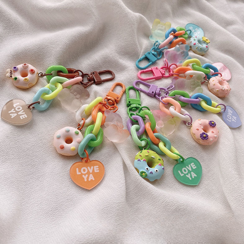 Wholesale Plastic Donut Frosted Bear Keychain
