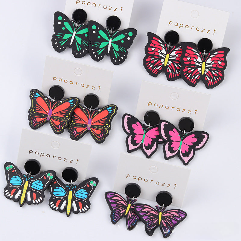 Wholesale Butterfly Embossed Colorful Acrylic Earrings