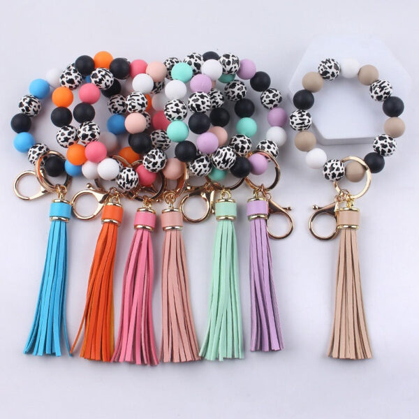 Wholesale Leather Tassel Silicone Beads Wooden Beads Bracelet Keychain