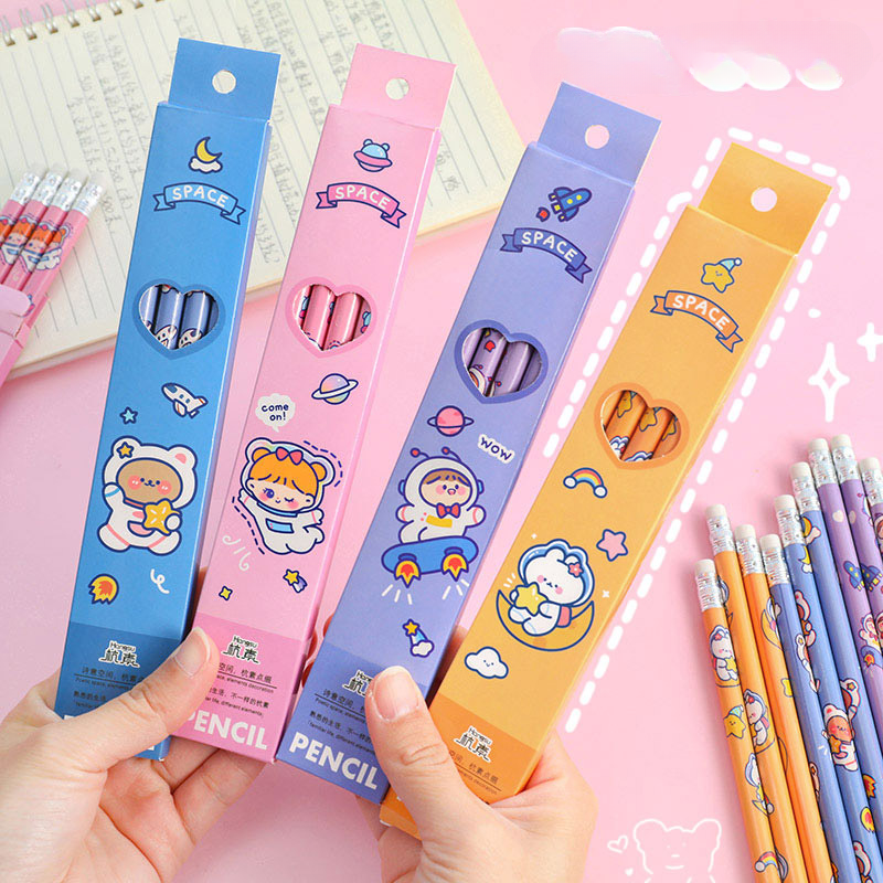 Wholesale Wooden Cartoon Astronaut Box 4 Pencils