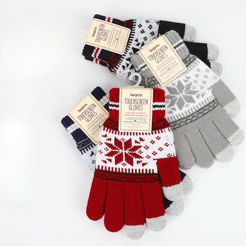 Wholesale Christmas and Winter Veet Jacquard Warm Touch Screen Knitted Gloves