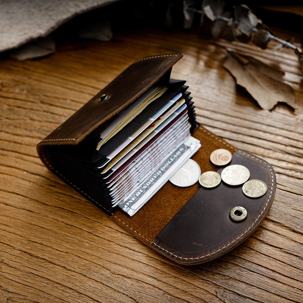 Wholesale Crazy Horse Leather Men's Aordion Wallet