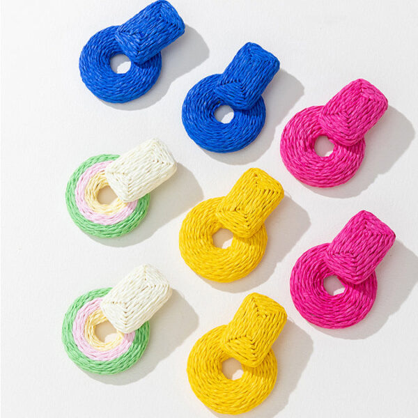 bb344f1442ccc41606e440d55ef685ed Wholesale Colorful Raffia Metal Earrings