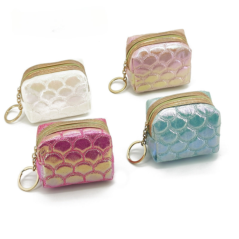 Wholesale Colorful Fish Scale Pattern Embroidered Mini rtable Storage Bag lyester Wallet Keychains