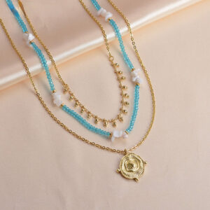 Wholesale Titanium Steel Irregular Round -brand Pendant Three -layer Necklace