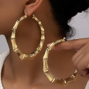 beb479a4b0953016f931be5ce658e747 Wholesale Personality Hip-hop Circle Bamboo Exaggerated Design Versatile Niche Earrings