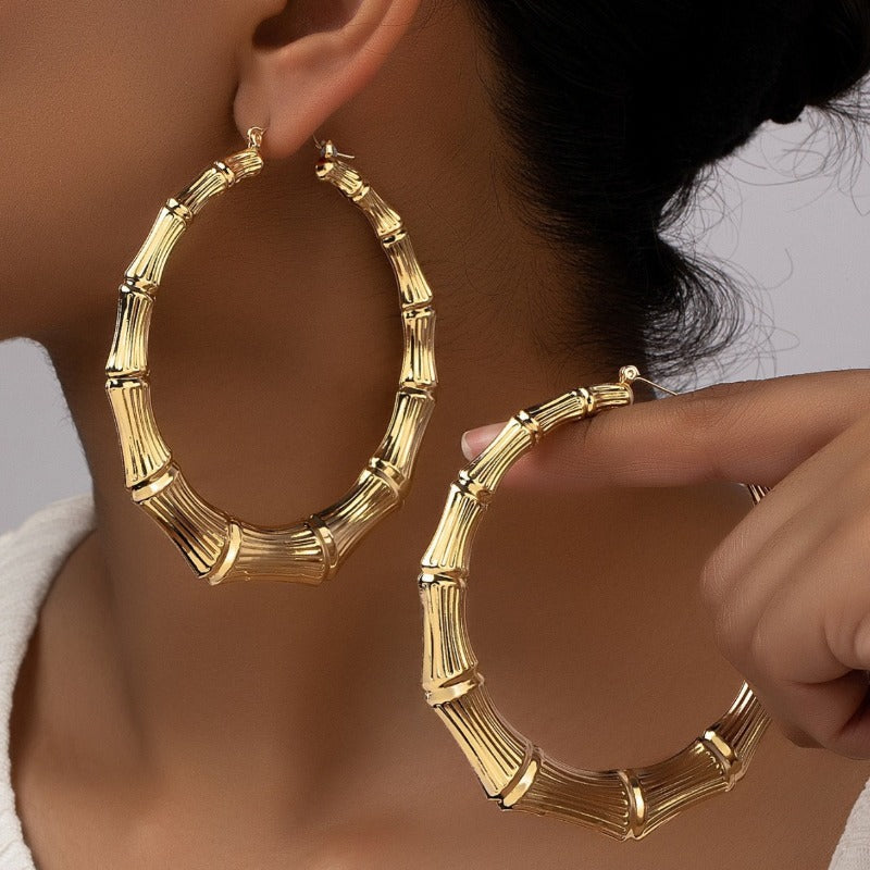 Wholesale Personality Hip-hop Circle Bamboo Exaerated Design Versatile Niche Earrings