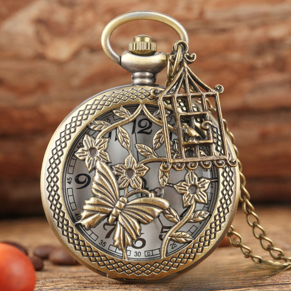 Wholesale Hollow Butterfly cket Watch Plus Flat Birdcage Aessories Quartz Alloy cket Watch