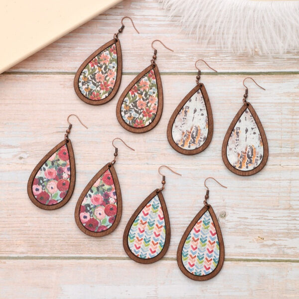 Wholesale Ethnic Style Wooden Droplet Shaped Retro Earrings