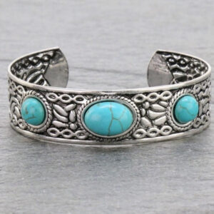 Wholesale Bohemian Vintage Style Inlaid Turquoise Open Adjustable Alloy Bracelet